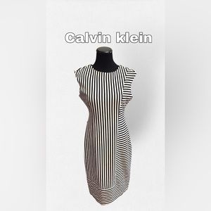 CALVIN Klein black white Striped Sleeveless CK Midi Dress size 6